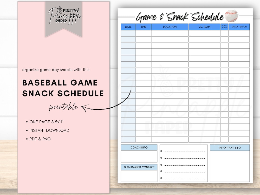 Baseball Snack Schedule Template