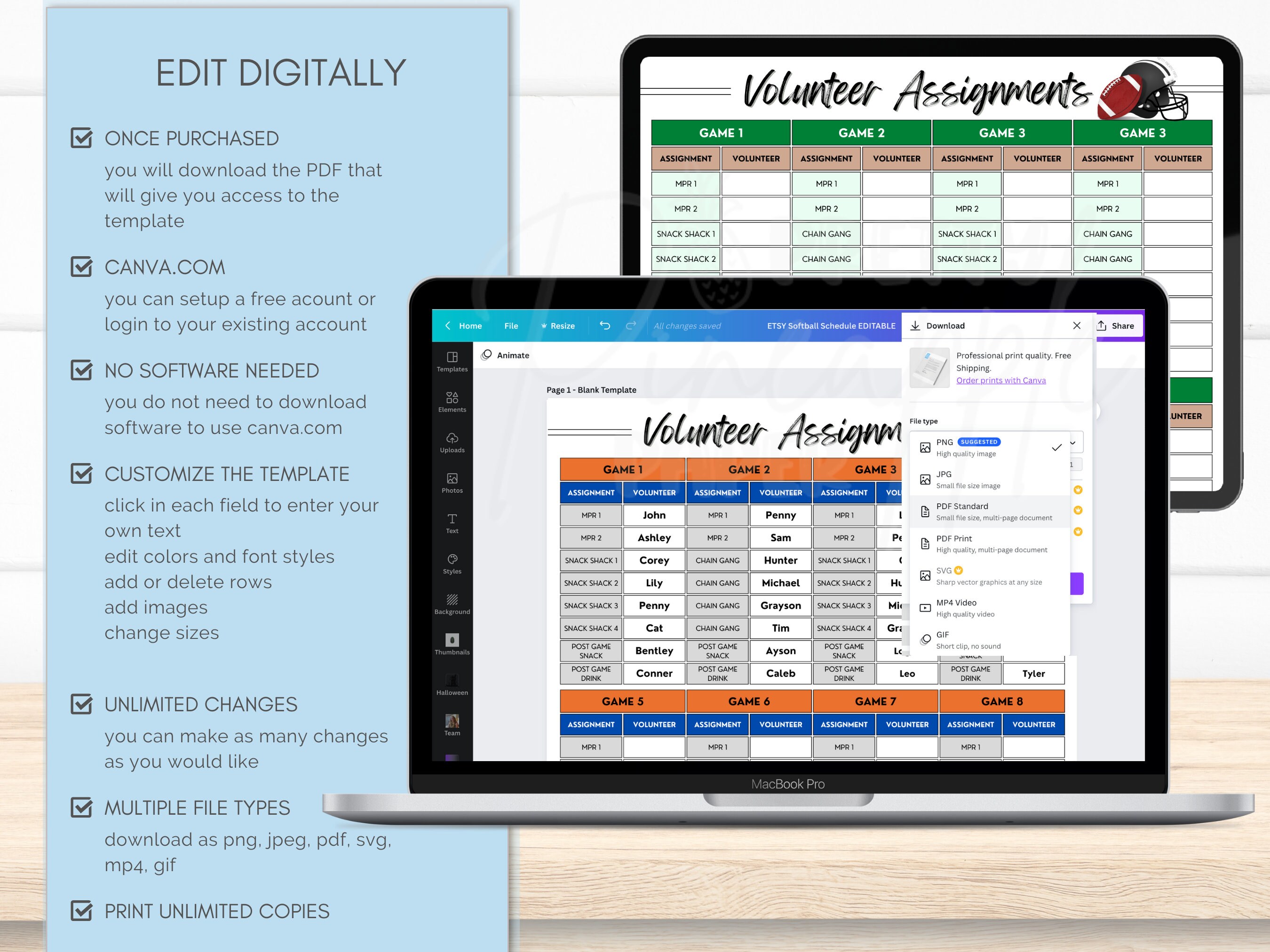 Editable Football Volunteer Assignment Template, Game Info, Coach ...