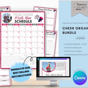 Editable Cheer Organizer Planner Bundle Pages, Coach, Team Mom, Captain, Cheer Squad, Game Day, Sport Schedule, Snack, Practices, edit Canva