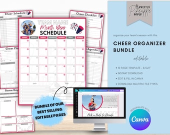 Editable Cheer Organizer Planner Bundle Pages, Coach, Team Mom, Captain, Cheer Squad, Game Day, Sport Schedule, Snack, Practices, edit Canva