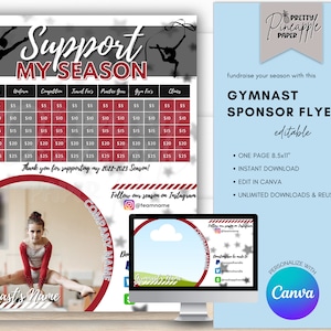 Editable Gymnast - Sponsor My Season Fundraiser Template, Instant Download to Fundraise for Gymnastics, Arial Silks, Fillable and Printable