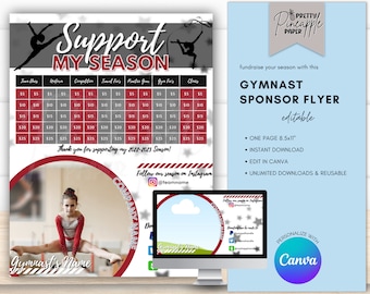 Editable Gymnast - Sponsor My Season Fundraiser Template, Instant Download to Fundraise for Gymnastics, Arial Silks, Fillable and Printable