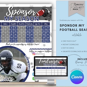 Editable Football - Sponsor My Season Fundraiser Template, Instant Download to Fundraise for Football Season, Fillable and Printable