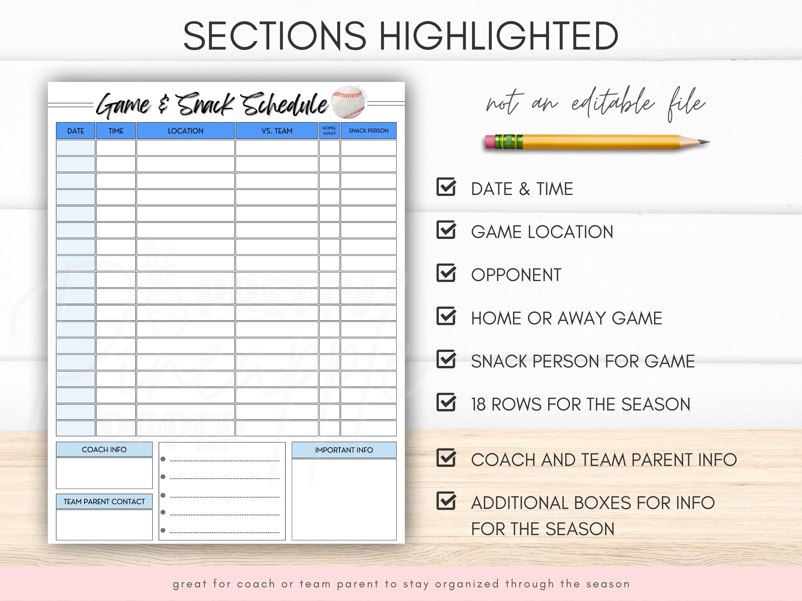 Printable Baseball Team Game Day and Snack Schedule Fillable - Etsy