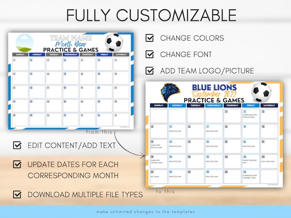 Editable Soccer Calendar Template, Instant Download Practice Game Schedule  for Soccer Season, Fillable Printable, Team Mom, Coach Planner - Etsy