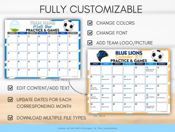 Editable Soccer Calendar Template, Instant Download Practice Game Schedule for Soccer Season, Fillable Printable, Team Mom, Coach Planner - Etsy Norway