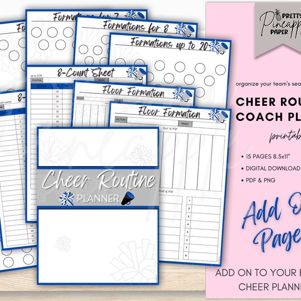 Druckbarer Cheer Routine Planer, Cheerleading Squad, Coordination, Formationen, Bodenmatte, 8-Count Sheets, Add-On Pages, NICHT EDITIERBAR