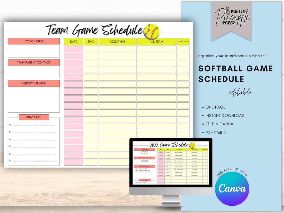 Softball Game Schedule Template