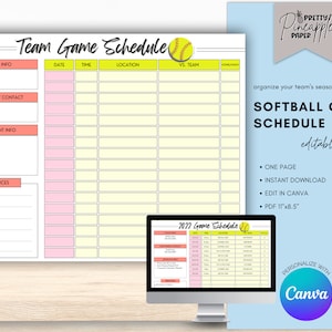 Editable Softball Game Schedule Template Instant Download to Organize the Teams Sport Season Games Fillable and Printable