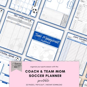 Printable Soccer Team Management Planner for Coach and Team Mom, Game Day Sport Schedule, Snack, Fundraiser, Practices, Uniform Tracker