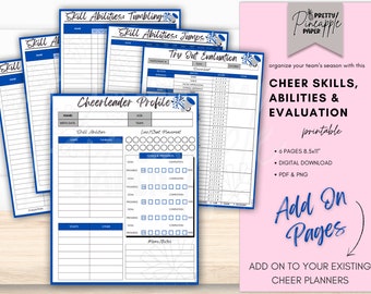 Printable Cheer Progress, Skills, Goals, Tumbling, Evaluation, Jump Sheets, Cheerleading Squad, Coach Formations, Add-On Pages, NOT EDITABLE