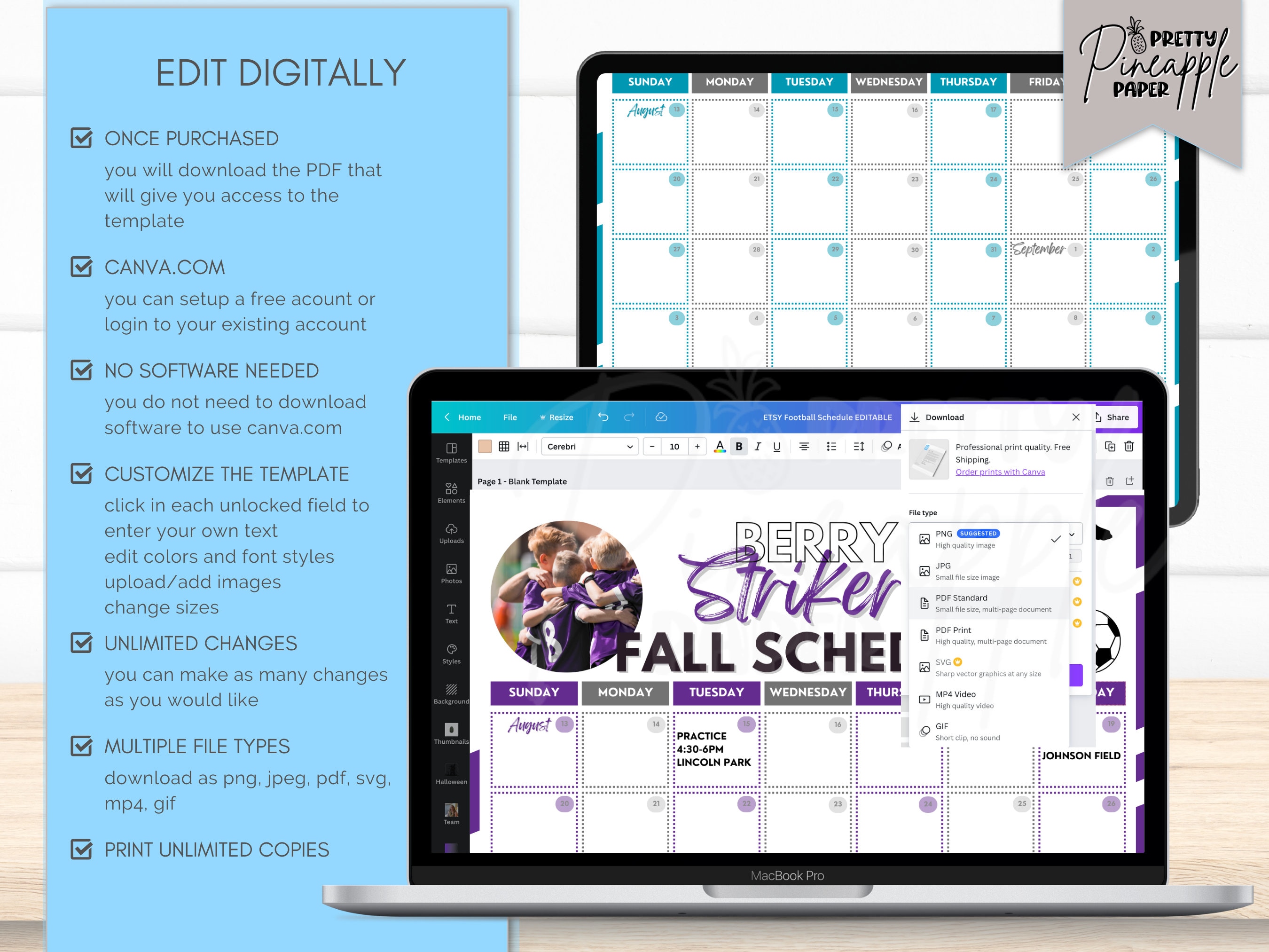 Editable 8 Week Sports or Club Calendar Template, Instant Download ...