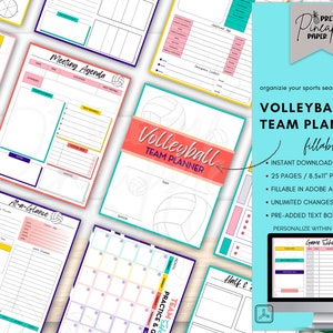 Fillable Printable Volleyball Planner for Coach, Captain and Team, Game Day Sport Schedule, Snack, Fundraiser, Practices, Team Info, Binder