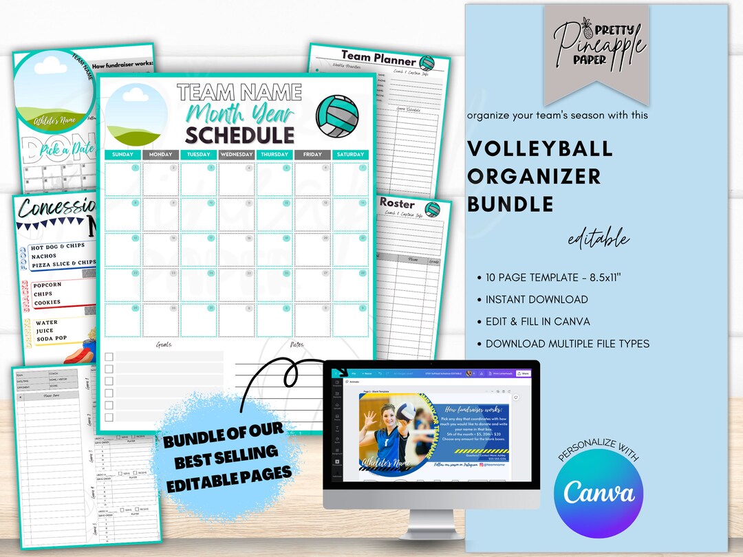 Editable Volleyball Organizer Planner Bundle Pages, Coach, Team Mom