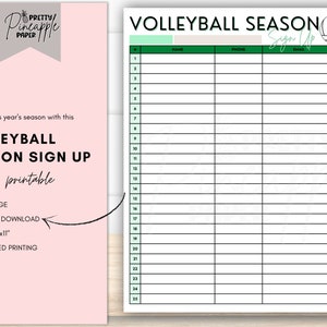 Printable Volleyball Season Sign Up Sheet Instant Download Template, Volleyball Try Out, Registration, Sports, School, Volleyball Team