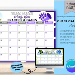 Editable Cheerleader Calendar Template, Instant Download Practice Game Schedule Cheer Season, Fillable Printable, Team Mom, Coach Planner
