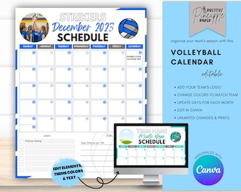 Editable Volleyball Calendar Template, Instant Download Practice Game Schedule Season, Fillable Printable, Team Mom, Coach Planner