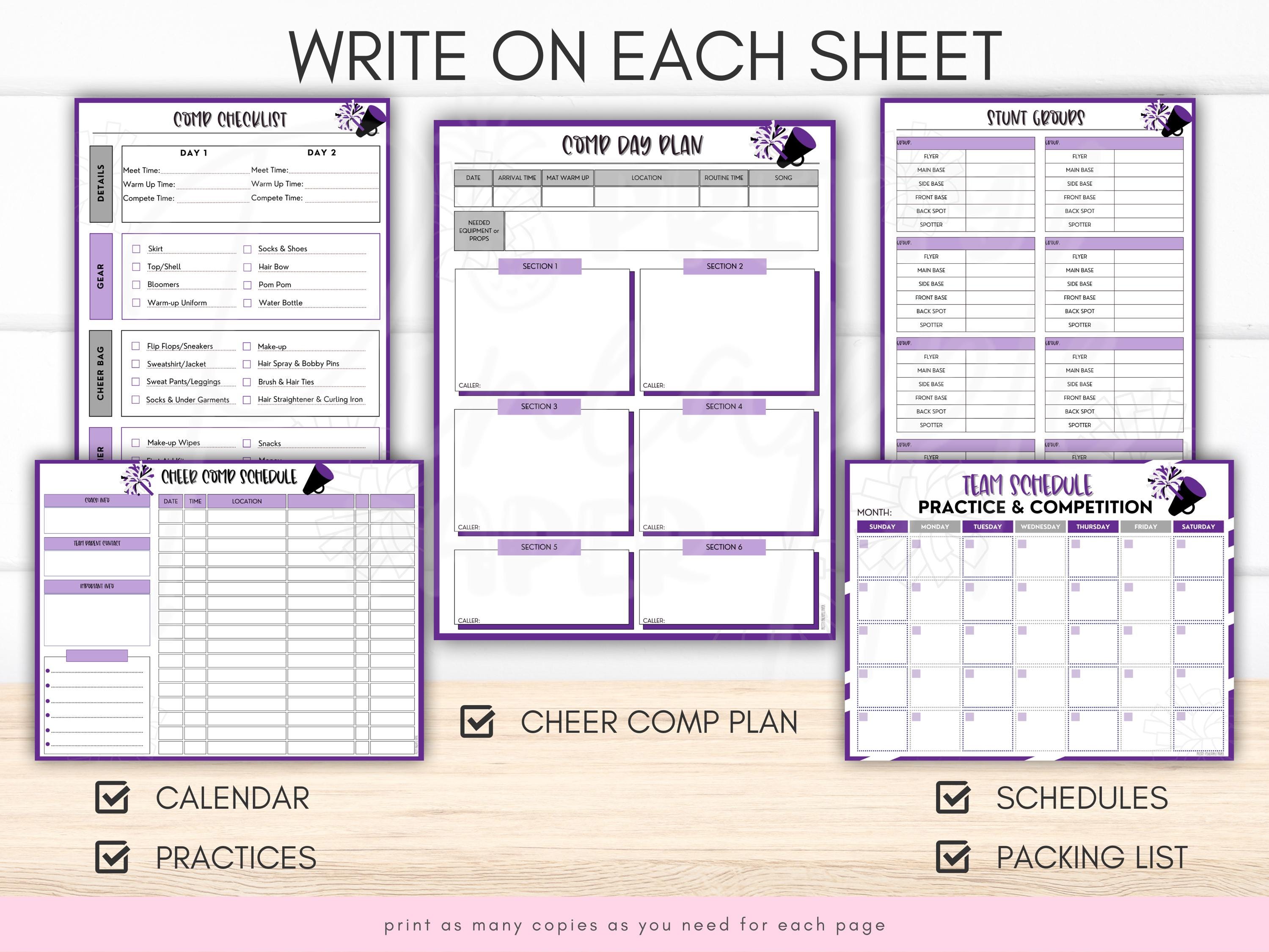 Printable Cheer Competition Planner for Coach, Captain, Cheer Squad ...