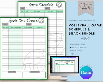Editable Volleyball Snack Sign Up & Game Schedule Template Bundle, Digital Download, Squad Team Sports Season, Calendar, Fillable Printable