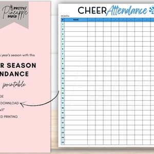 Printable Cheer Season Attendance Sheet Instant Download Template, Cheerleader Roster, Practice Schedule, Sports, School, Cheer Squad