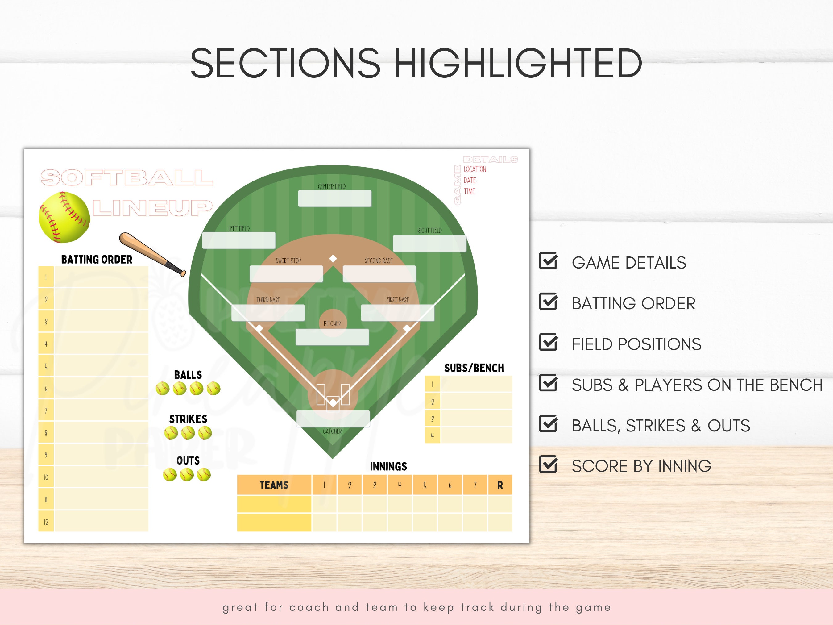 Printable Softball Line up and Field Position Sheet Batting Etsy