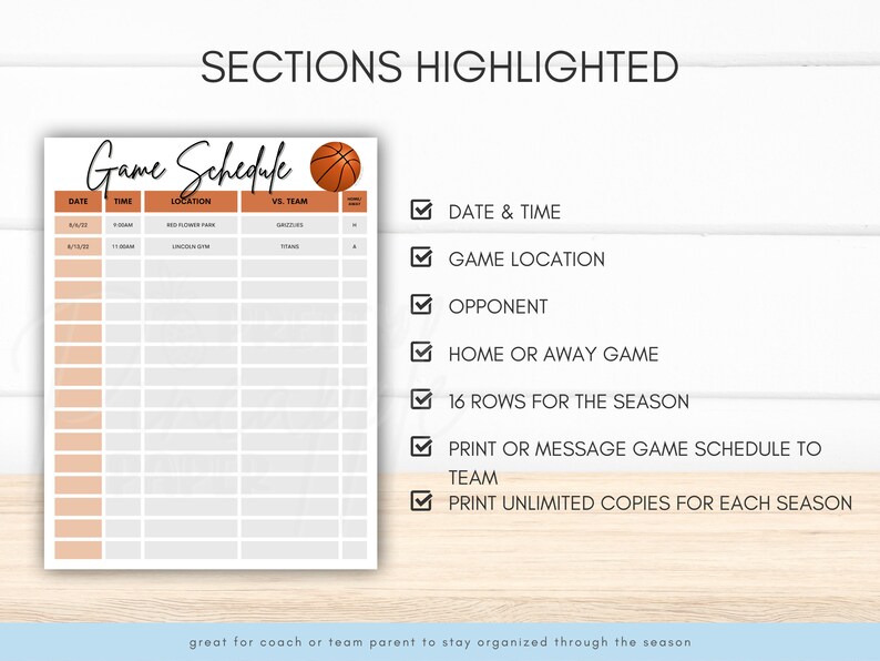Editable Basketball Game Schedule Template Instant Download to Etsy