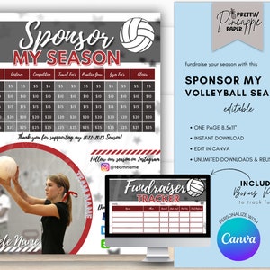 Editable Volleyball - Sponsor My Season Fundraiser Template, Instant Download to Fundraise for Volleyball Season, Fillable and Printable