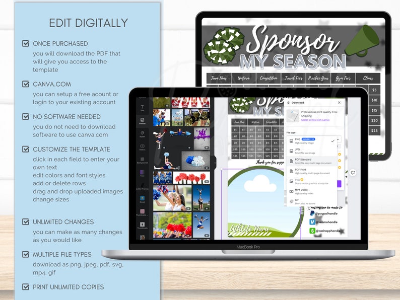 Editable Cheerleader Sponsor My Season Fundraiser Template Etsy