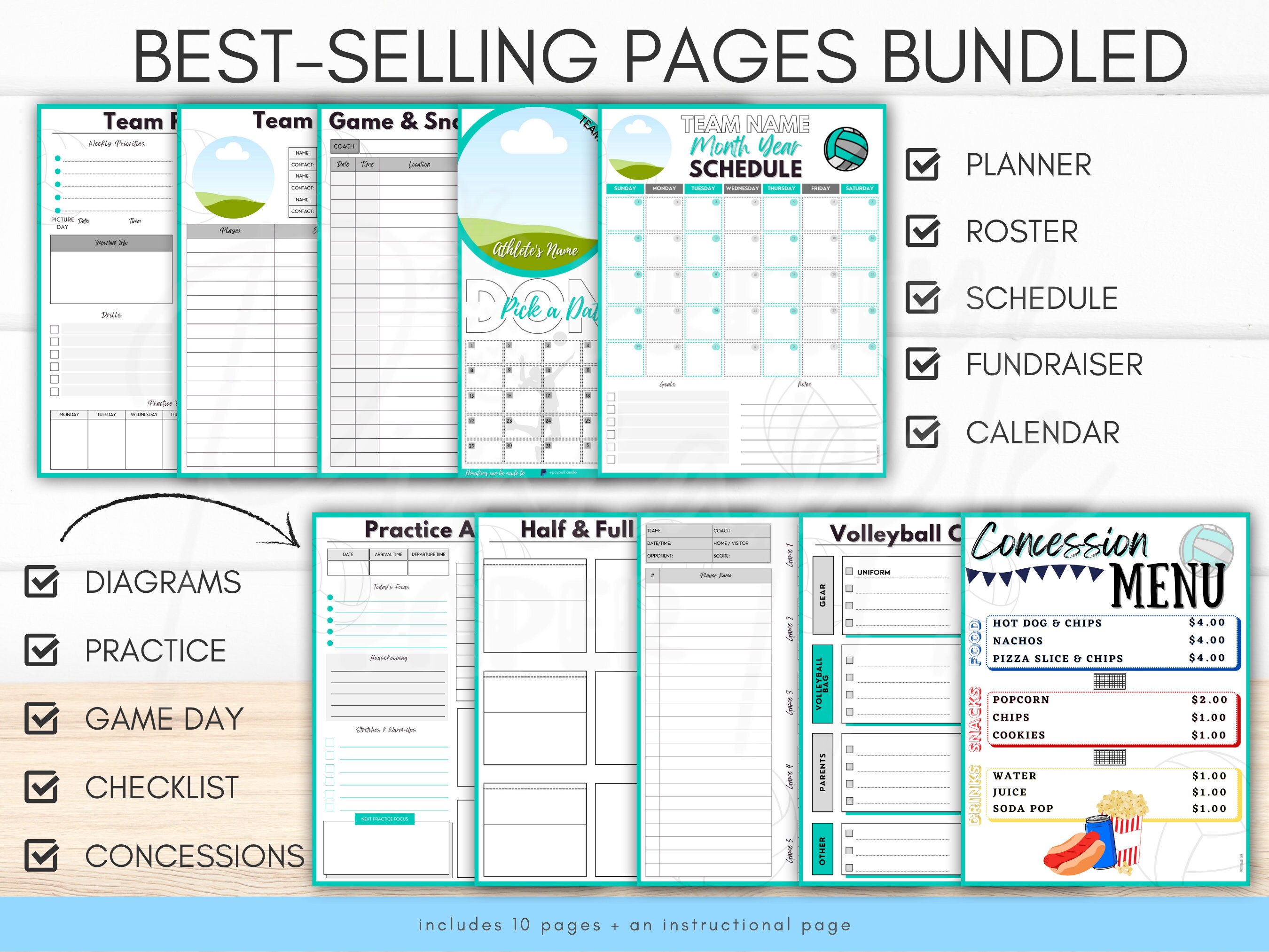 Editable Volleyball Organizer Planner Bundle Pages, Coach, Team Mom