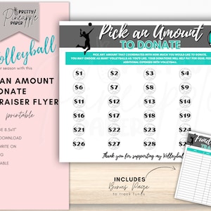 Printable Volleyball - Pick an Amount to Donate Fundraiser Flyer, Calendar Donation, Sponsorship, Instant Download, Not Editable,