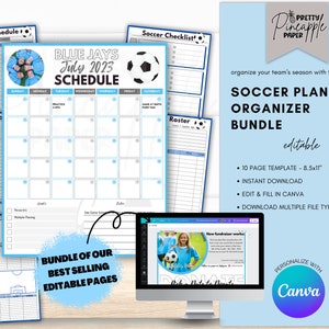 Editable Soccer Organizer Planner Bundle Pages, Coach, Team Mom, Game Day, Sport Schedule, Snack, Practices, Fundraisers, edit Canva