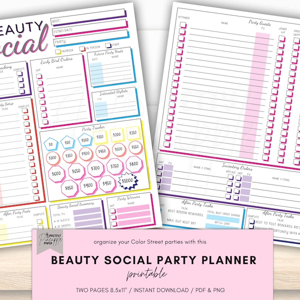 Printable Color Street Beauty Social Party Planner, Instant Digital Download Nail Bar Tracker, Organization for Direct Sales Business