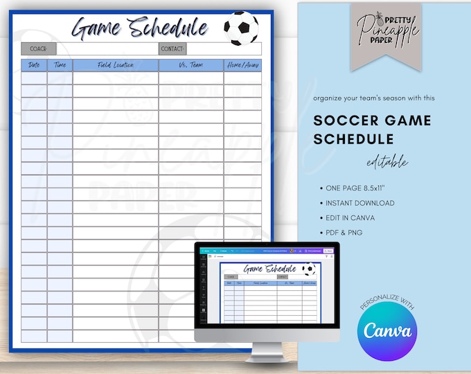 Editable Soccer Game Schedule Template, Instant Digital Download to ...