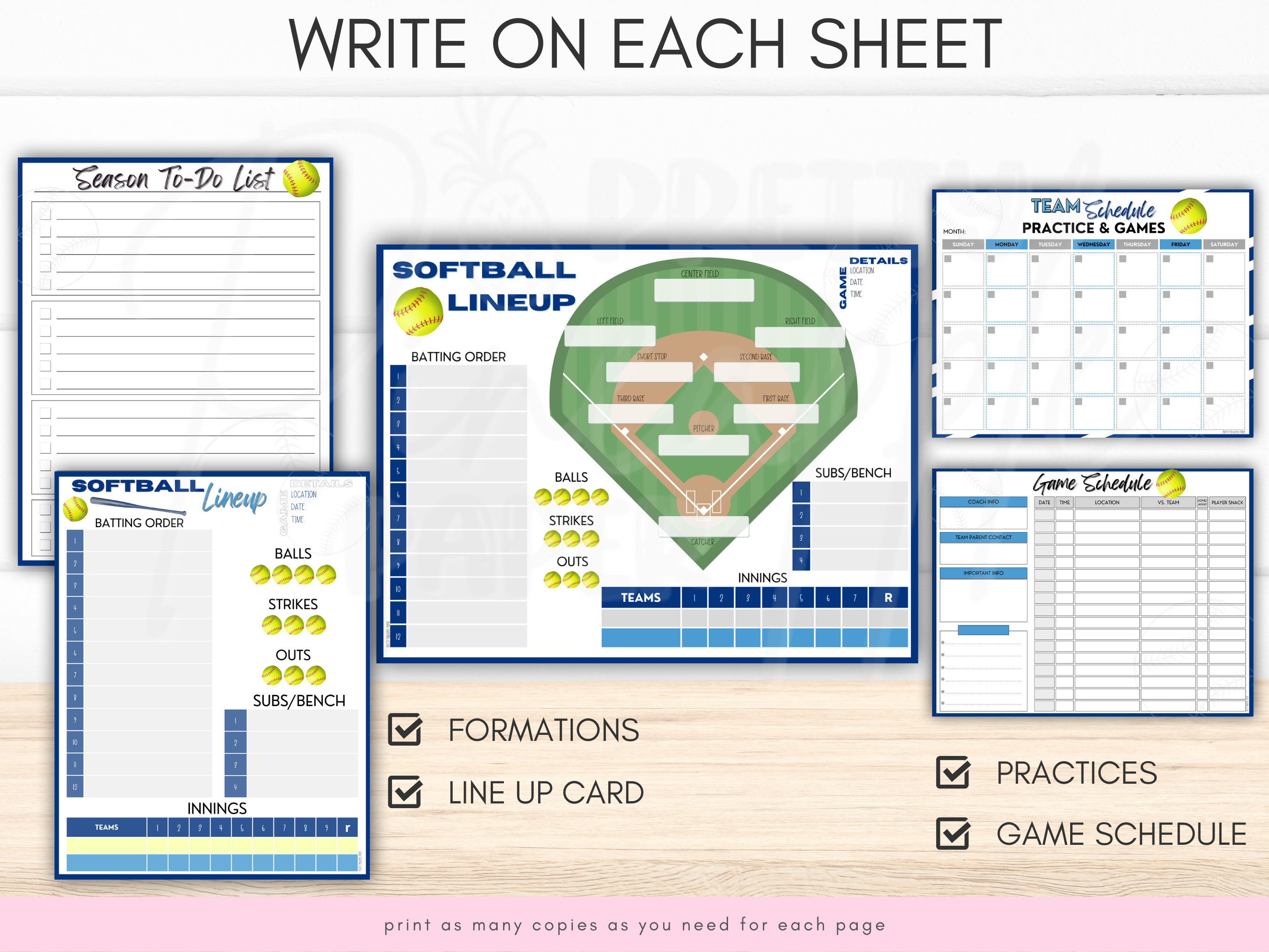 Printable Softball Team Management Planner for Coach and Team Mom, Game