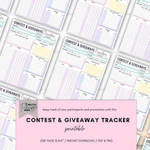 Printable Contest and Giveaway Tracker Planner Sheet, Instant Digital Download, Direct Sales, Facebook, Website, Business, Social Media