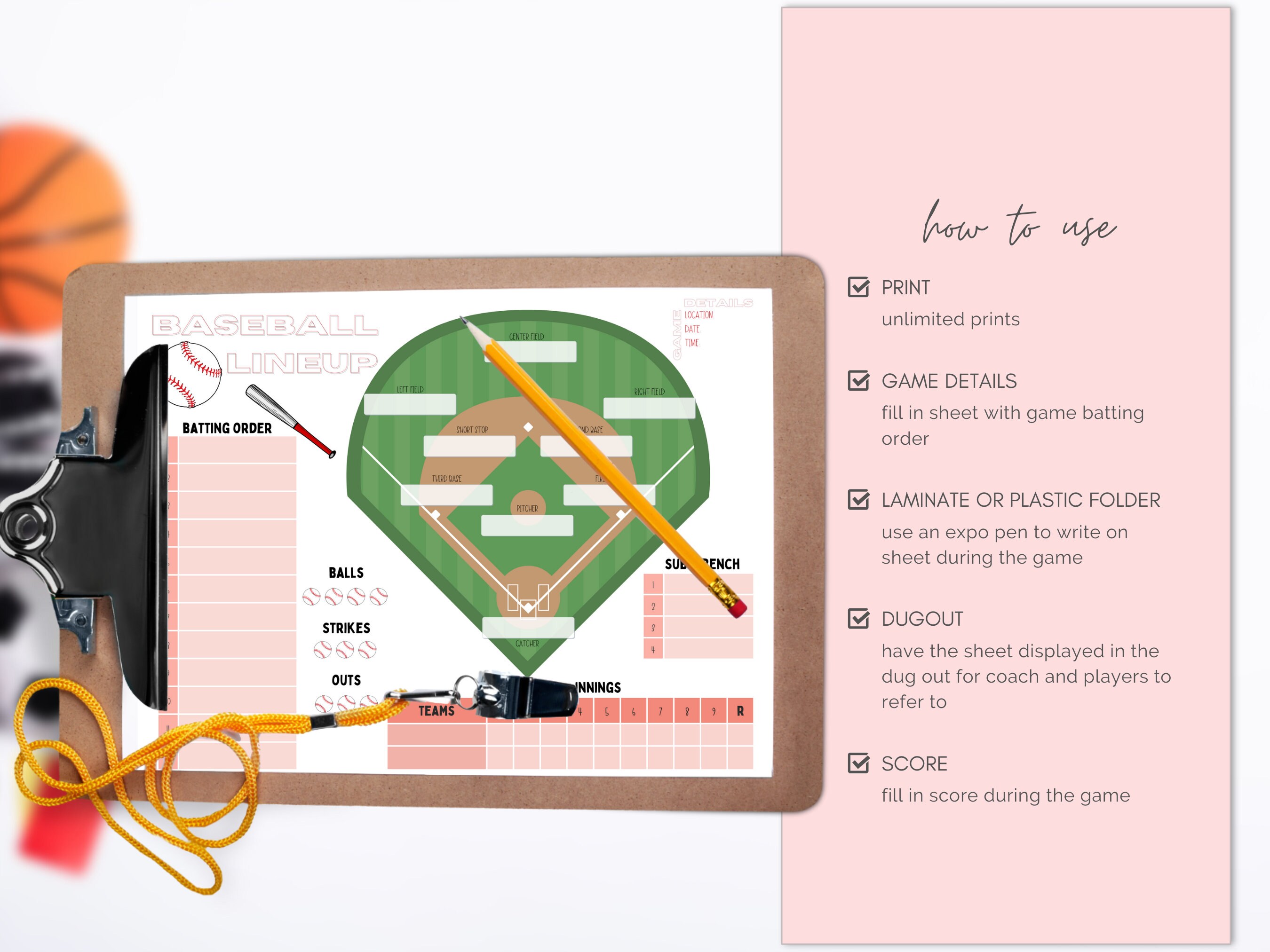 Printable Baseball Line up and Field Position Sheet Batting Order ...