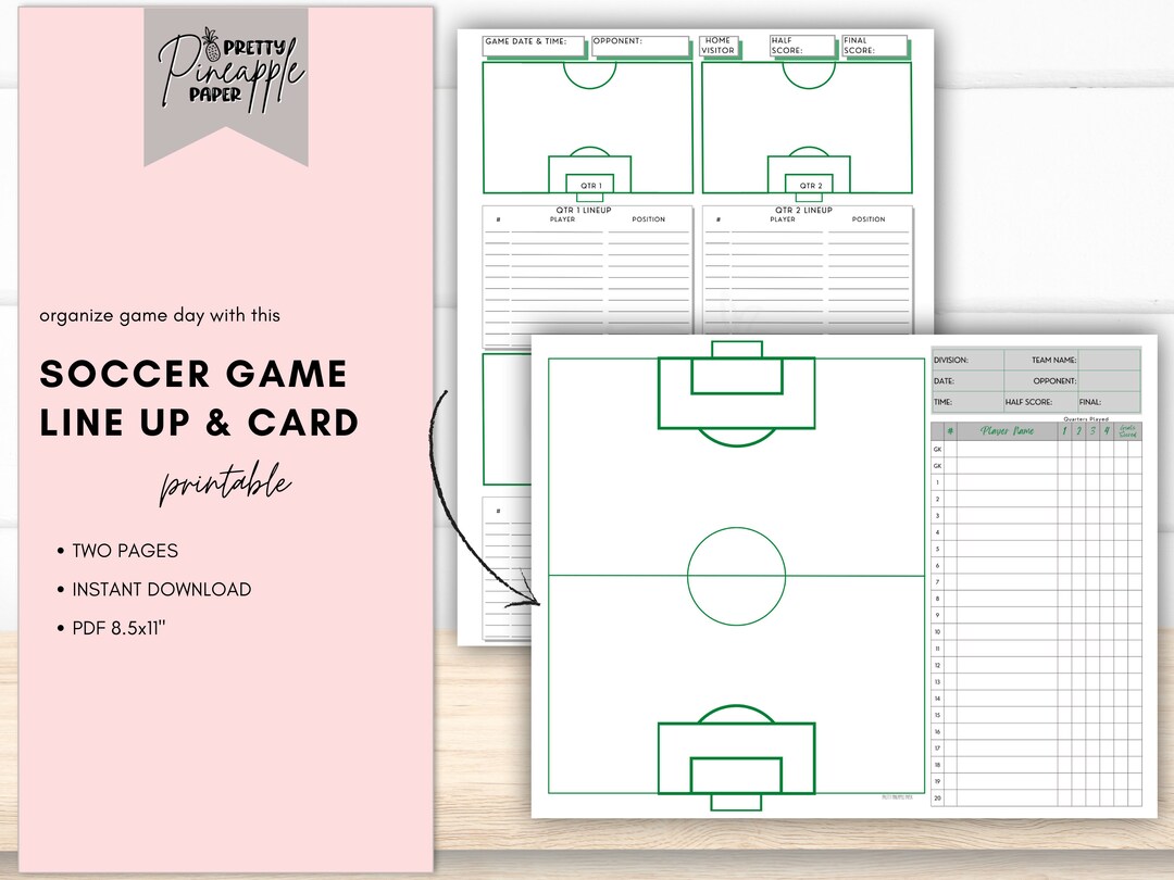 Printable Soccer Game Field Lineup and Game Card, Player Positions for ...