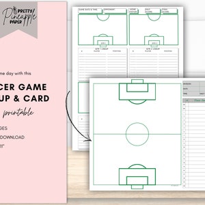 Formazione sul campo di gioco del calcio stampabile e scheda di gioco, posizioni dei giocatori per il giorno della partita. Formazione della squadra. Download digitale istantaneo.