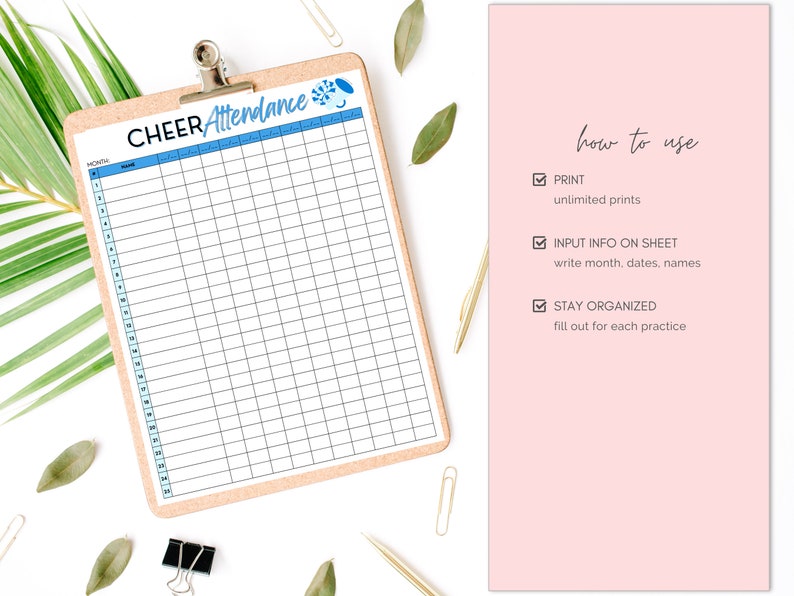 Printable Cheer Season Attendance Sheet Instant Download Template ...