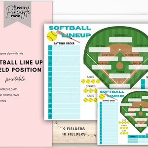Printable Softball Line Up and Field Position Sheet Batting Order Dugout. Instant Download for Coach and Team Mom Dad for Game Day Schedule