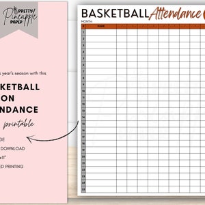 Può includere: Un tracker di presenza per la stagione di basket stampabile con una grafica di pallacanestro. Il tracker ha una colonna per il mese e una riga per il nome di ogni giocatore. Il tracker misura 8,5 pollici per 11 pollici.