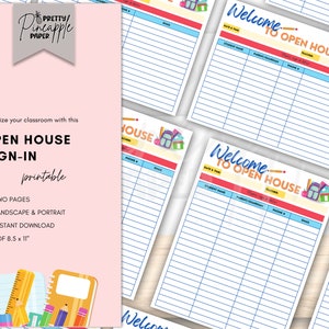 Printable School Open House Sign In Sheet, Instant Digital Download, Meet the Teacher, Back to School, Classroom, Students, Welcome Parents