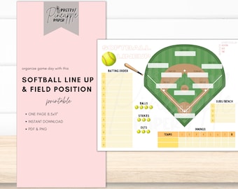 Printable Softball Line Up and Field Position Sheet Batting Order Dugout. Instant Download for Coach and Team Mom Dad for Game Day Schedule