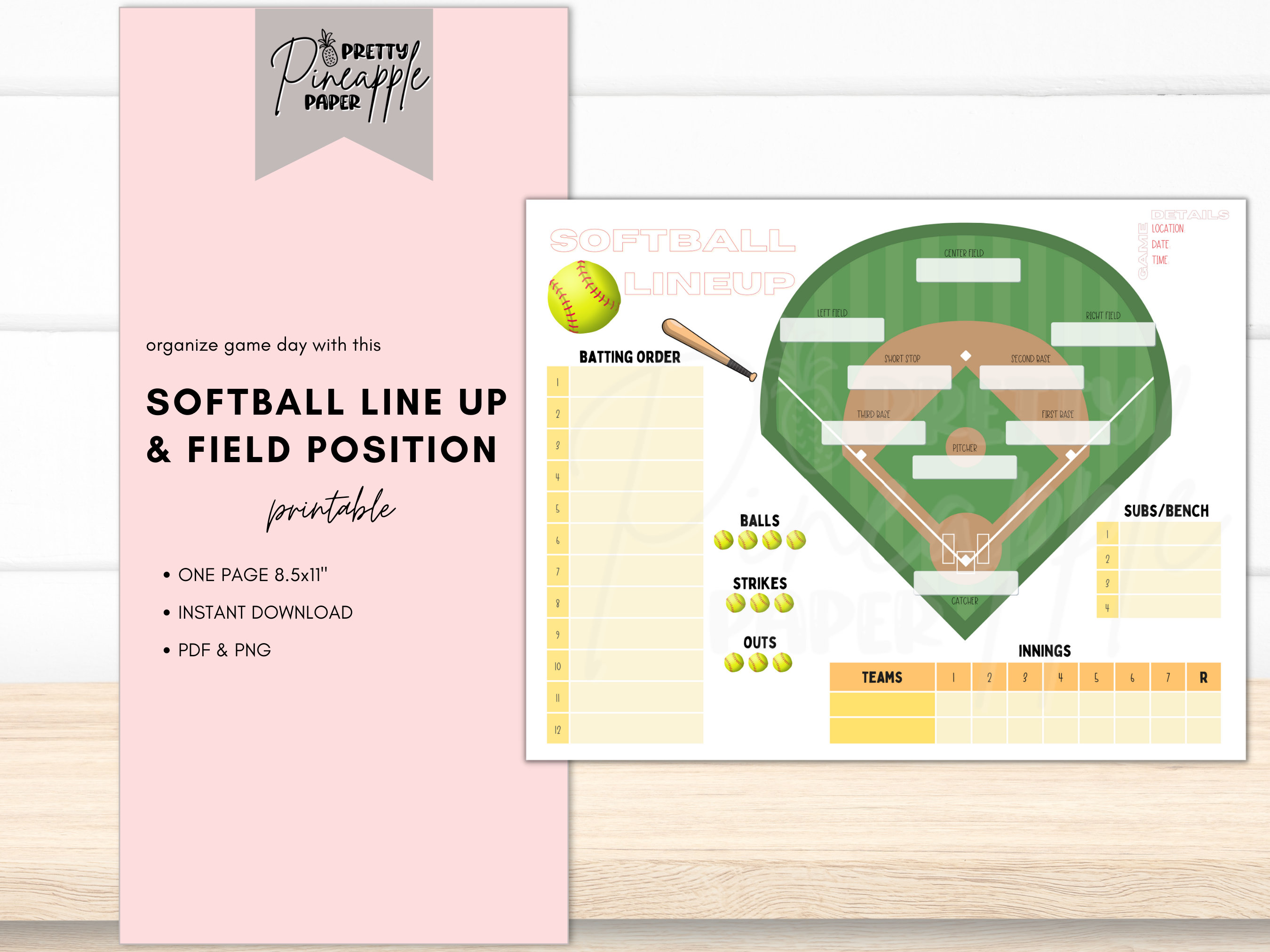 Printable Softball Line Up And Field Position Sheet Batting Etsy