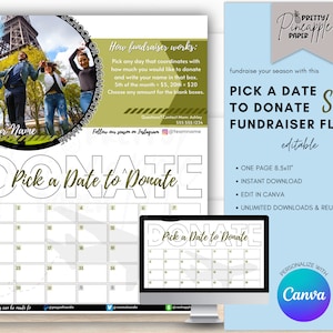 Editable School Trip - Calendar Fundraiser Template, Pick a Date to Donate, Fundraise for a Trip, Fillable Printable Flyer, Sponsorship