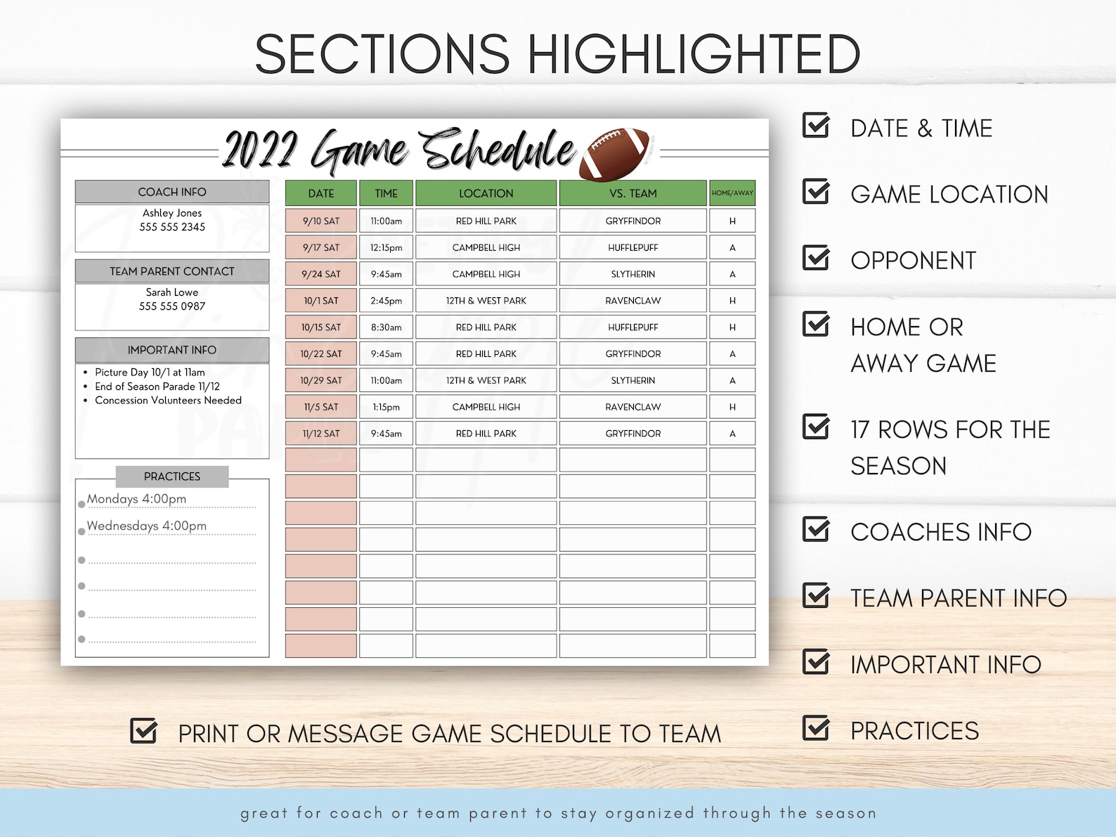Editable Football Game Schedule Template Instant Download to Etsy