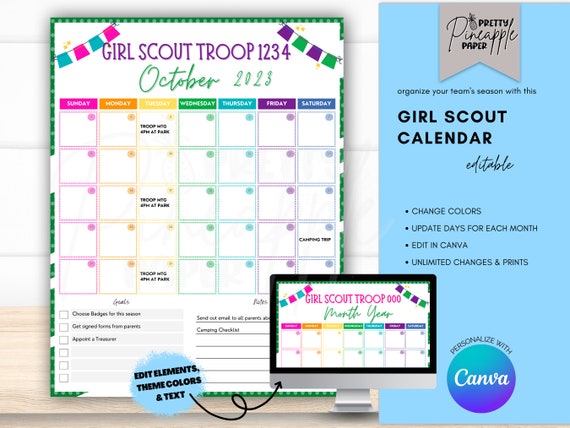 Editable Girl Scout Calendar Template, Instant Download Cookie Season,  Fillable Printable, Troop Leader, Girl Scouts Planner - Etsy Finland