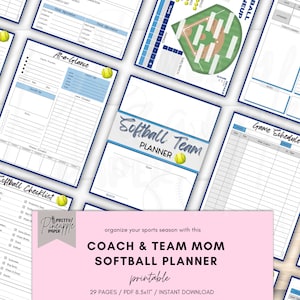 Printable Softball Team Management Planner for Coach and Team Mom, Game Day Sport Schedule, Snack, Fundraiser, Practices NON-EDITABLE