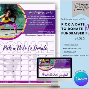 Editable Dancer - Calendar Fundraiser Template, Pick a Date to Donate, Fundraise for Dance Season, Fillable and Printable Flyer, Sponsorship