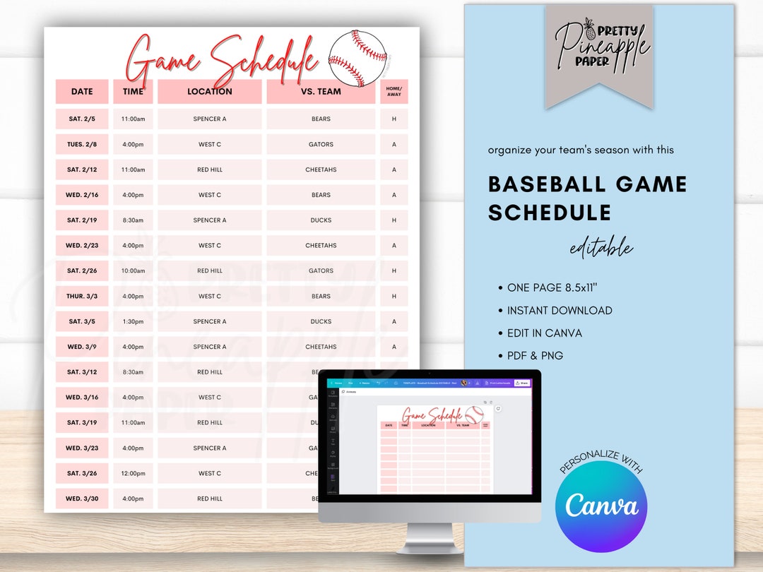 Editable Baseball or Tball Game Schedule Instant Download to Etsy
